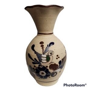 Tonala Vase Bird Floral Mexico Clay Art Pottery Large Heavy